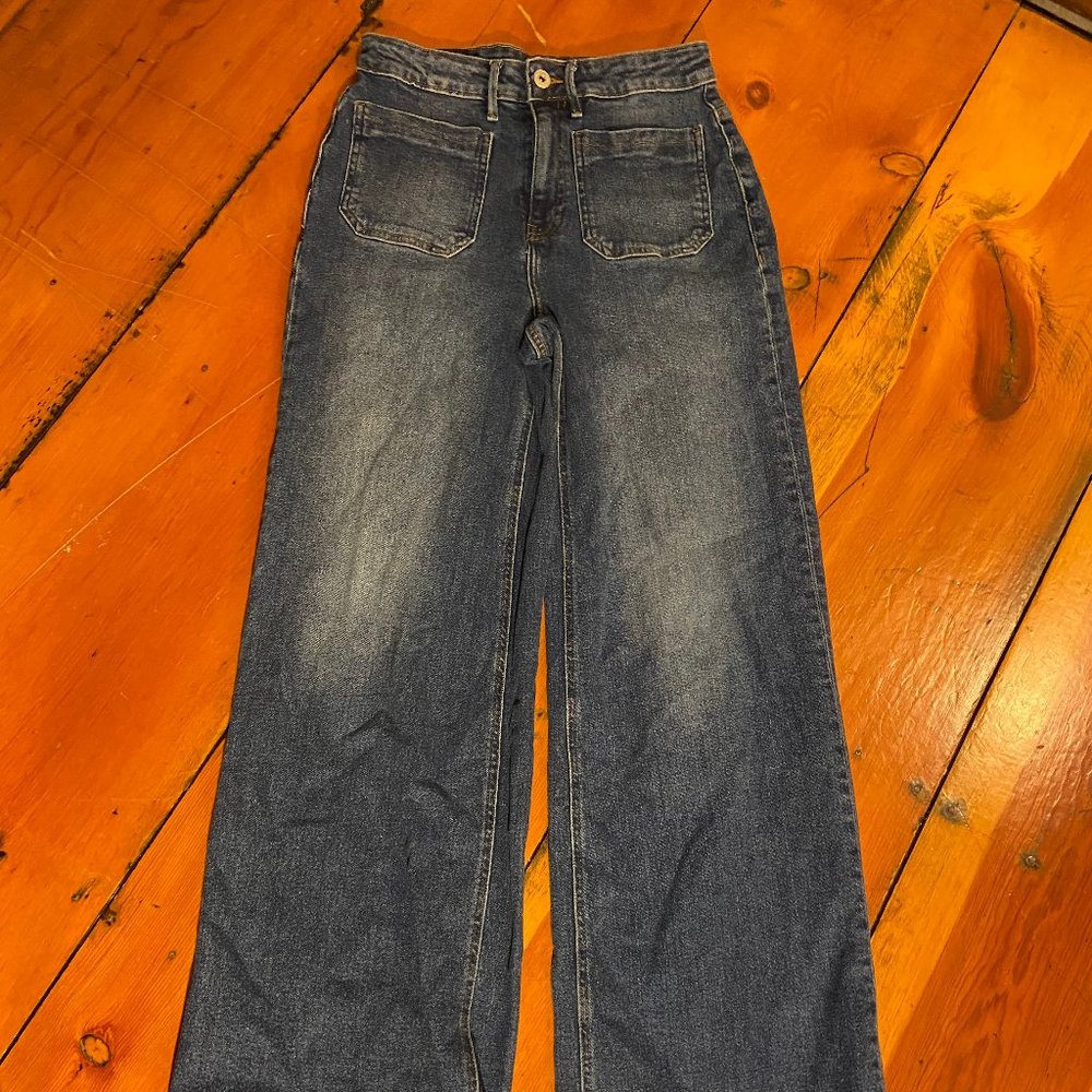 Ichi Wide Leg High Waist Sailor Jeans with Patch Pockets